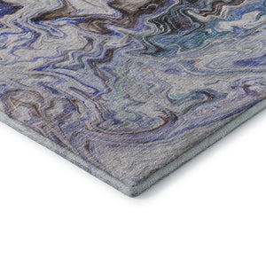 HomeRoots 5' X 8' Abstract Beige Blue Ivory Washable Area Rug - Durable, UV-Protected, Stain-Resistant Design! 650946
