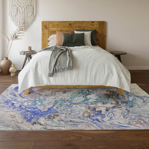 HomeRoots 5' X 8' Abstract Beige Blue Ivory Washable Area Rug - Durable, UV-Protected, Stain-Resistant Design! 650946