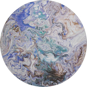 HomeRoots 8' Modern Abstract Washable Round Rug in Beige, Blue & Ivory – UV Protected, Pet-Friendly Design 650947