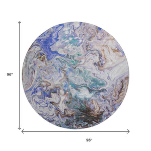 HomeRoots 8' Modern Abstract Washable Round Rug in Beige, Blue & Ivory – UV Protected, Pet-Friendly Design 650947