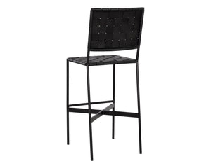 Sunpan Omari Elevated Bar Stool - Handcrafted Black Leather Weaved Seat with Stylish Iron Frame Design Black Leather
