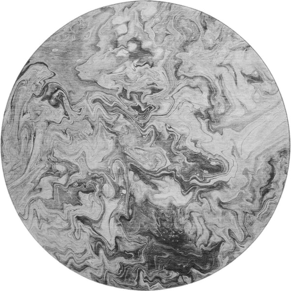 HomeRoots 8' Gray And Ivory Abstract Washable Round Rug - Durable, Stain-Resistant, UV Protected for Modern Homes 650953