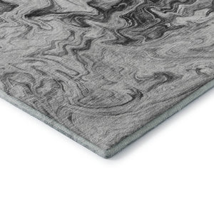 HomeRoots 8' Gray And Ivory Abstract Washable Round Rug - Durable, Stain-Resistant, UV Protected for Modern Homes 650953