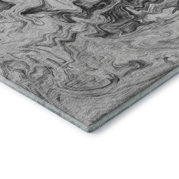 HomeRoots 8' Gray And Ivory Abstract Washable Round Rug - Durable, Stain-Resistant, UV Protected for Modern Homes 650953