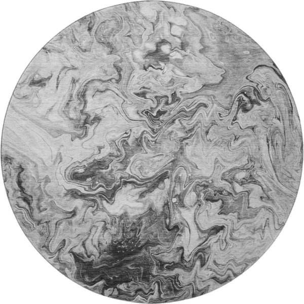 HomeRoots 8' Gray And Ivory Abstract Washable Round Rug - Durable, Stain-Resistant, UV Protected for Modern Homes 650953