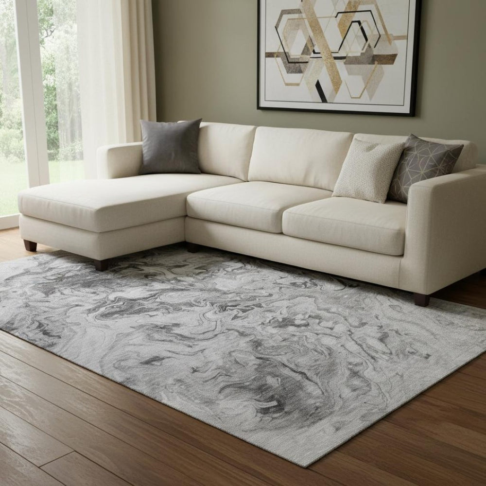 HomeRoots 9' X 12' Stylish Gray and Ivory Abstract Area Rug – Washable, UV Protected, Pet-Friendly Design! 650955