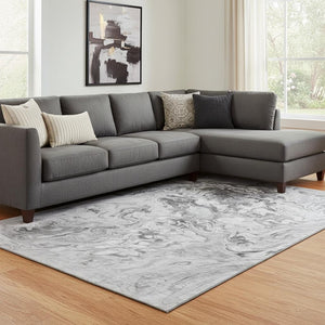 HomeRoots 10' X 14' Gray and Ivory Abstract Area Rug - Washable, UV Protected, Durable for Modern Living Spaces 650956