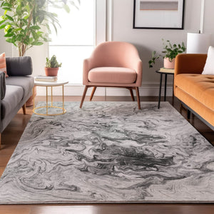 HomeRoots 10' X 14' Gray and Ivory Abstract Area Rug - Washable, UV Protected, Durable for Modern Living Spaces 650956