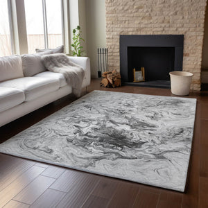 HomeRoots 10' X 14' Gray and Ivory Abstract Area Rug - Washable, UV Protected, Durable for Modern Living Spaces 650956