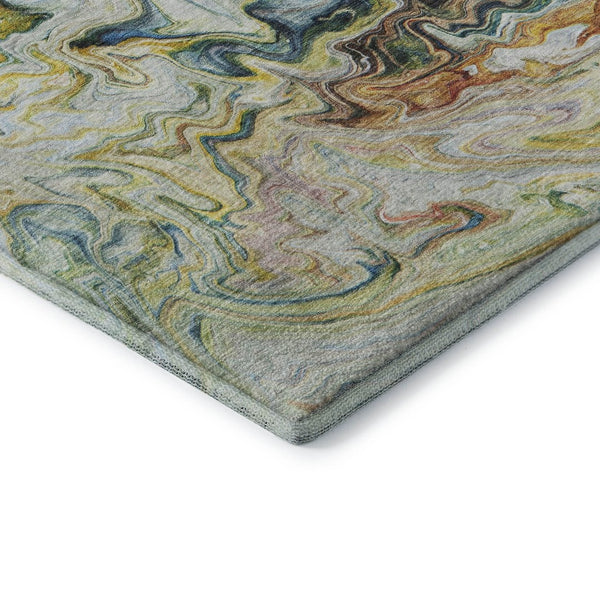 HomeRoots 8' Stylish Ivory Yellow and Blue Washable Round Rug - UV Protected, Stain Resistant, Ideal for Any Space 650959