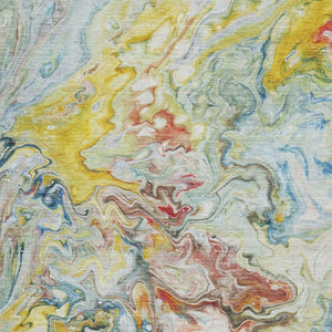 HomeRoots 8' X 10' Washable Abstract Area Rug in Ivory, Yellow & Blue - UV Resistant, Soft & Durable Design 650960