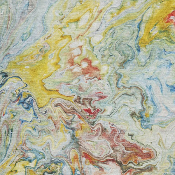 HomeRoots 8' X 10' Washable Abstract Area Rug in Ivory, Yellow & Blue - UV Resistant, Soft & Durable Design 650960