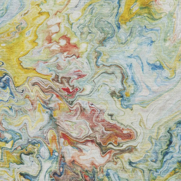 HomeRoots 9' X 12' Modern Abstract Washable Area Rug in Ivory, Yellow & Blue - UV Protected, Stain Resistant! 650961