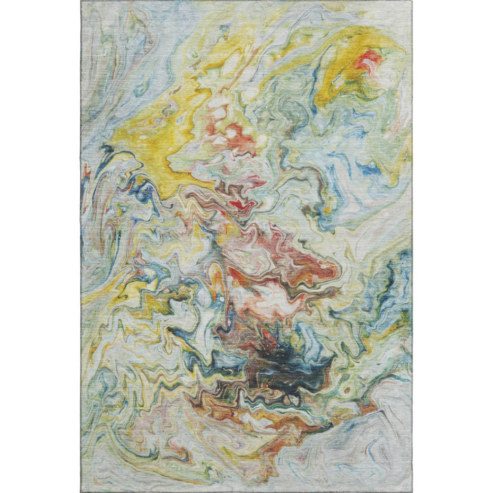 HomeRoots 10' Ivory Yellow Blue Abstract Area Rug – Washable, UV Protected, Durable & Perfect for Family Homes 650962