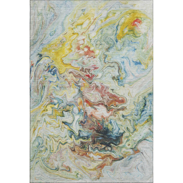 HomeRoots 10' Ivory Yellow Blue Abstract Area Rug – Washable, UV Protected, Durable & Perfect for Family Homes 650962
