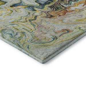 HomeRoots 10' Ivory Yellow Blue Abstract Area Rug – Washable, UV Protected, Durable & Perfect for Family Homes 650962
