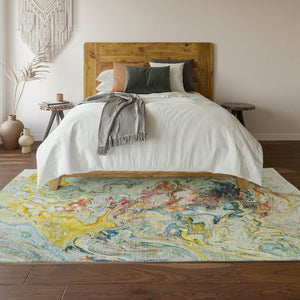 HomeRoots 10' Ivory Yellow Blue Abstract Area Rug – Washable, UV Protected, Durable & Perfect for Family Homes 650962