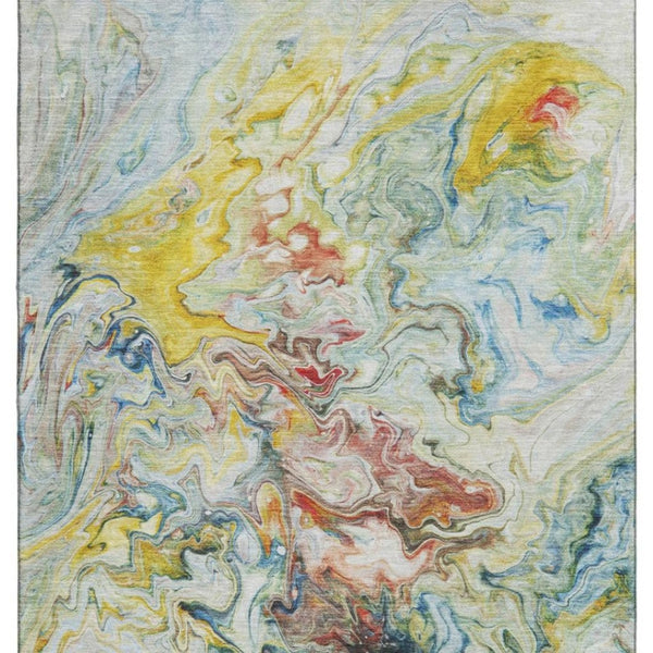 HomeRoots 10' Ivory Yellow Blue Abstract Area Rug – Washable, UV Protected, Durable & Perfect for Family Homes 650962