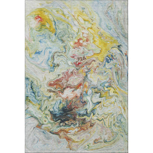 HomeRoots 10' Ivory Yellow Blue Abstract Area Rug – Washable, UV Protected, Durable & Perfect for Family Homes 650962