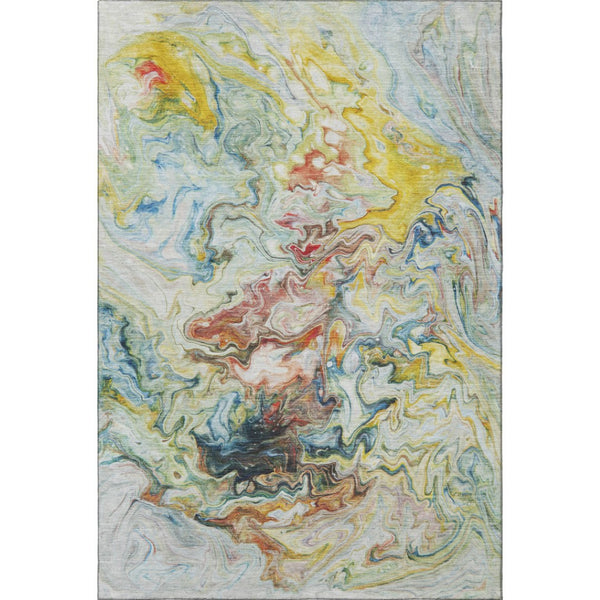 HomeRoots 10' Ivory Yellow Blue Abstract Area Rug – Washable, UV Protected, Durable & Perfect for Family Homes 650962