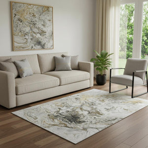HomeRoots 5' X 8' Taupe Gray and Ivory Abstract Area Rug - Durable, Washable, UV-Protected for Modern Homes 650964