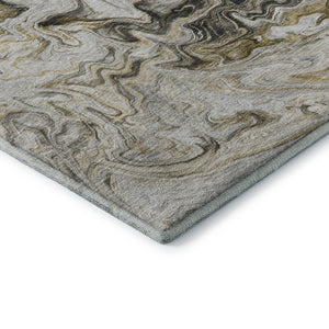 HomeRoots 8' Taupe Gray and Ivory Modern Abstract Washable Round Rug with UV Protection for Versatile Spaces 650965