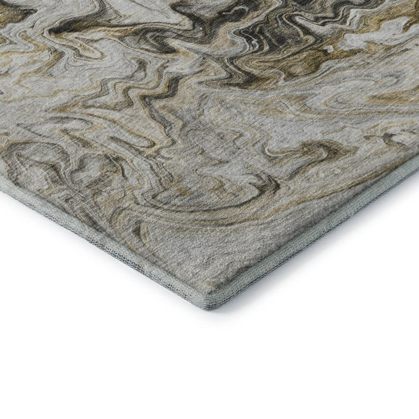 HomeRoots 8' Taupe Gray and Ivory Modern Abstract Washable Round Rug with UV Protection for Versatile Spaces 650965