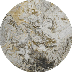 HomeRoots 8' Taupe Gray and Ivory Modern Abstract Washable Round Rug with UV Protection for Versatile Spaces 650965