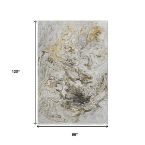 HomeRoots 8' X 10' Abstract Taupe Gray & Ivory Washable Area Rug with UV Protection for Modern Spaces 650966