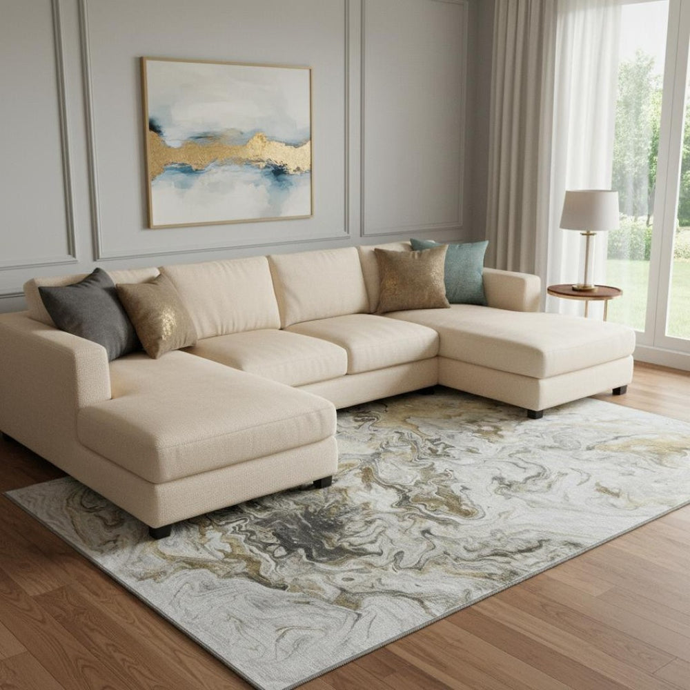 HomeRoots 8' X 10' Abstract Taupe Gray & Ivory Washable Area Rug with UV Protection for Modern Spaces 650966