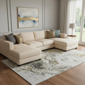 HomeRoots 8' X 10' Abstract Taupe Gray & Ivory Washable Area Rug with UV Protection for Modern Spaces 650966