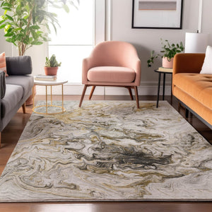 HomeRoots 8' X 10' Abstract Taupe Gray & Ivory Washable Area Rug with UV Protection for Modern Spaces 650966