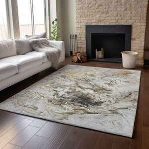 HomeRoots 8' X 10' Abstract Taupe Gray & Ivory Washable Area Rug with UV Protection for Modern Spaces 650966