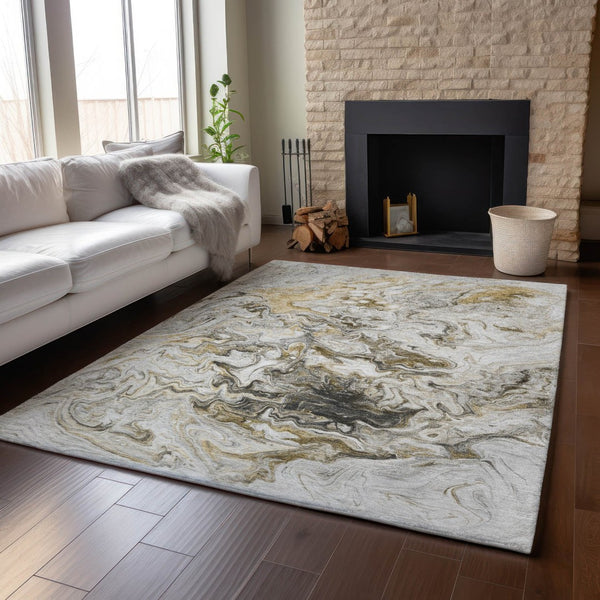 HomeRoots 8' X 10' Abstract Taupe Gray & Ivory Washable Area Rug with UV Protection for Modern Spaces 650966