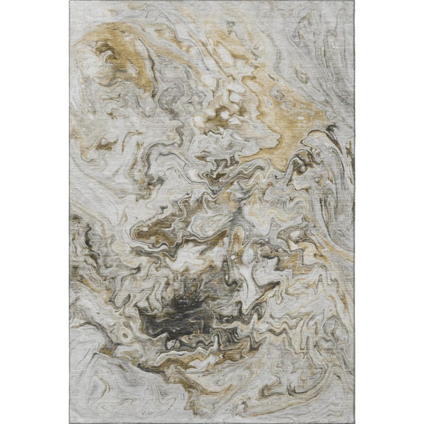 HomeRoots 8' X 10' Abstract Taupe Gray & Ivory Washable Area Rug with UV Protection for Modern Spaces 650966