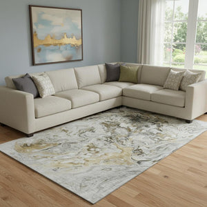 HomeRoots 9' X 12' Abstract Taupe Gray & Ivory Area Rug - Washable, Stain-Resistant, UV Protected Design! 650967