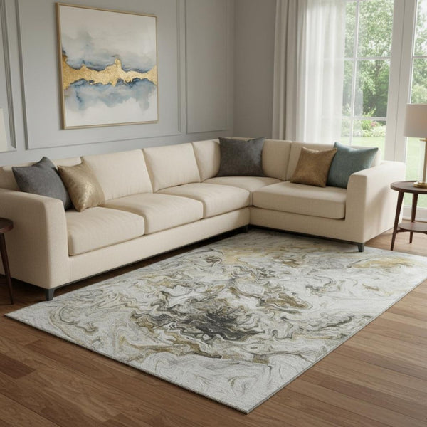 HomeRoots 10' X 14' Contemporary Taupe Gray & Ivory Abstract Area Rug - Washable, UV Protected & Durable Design 650968