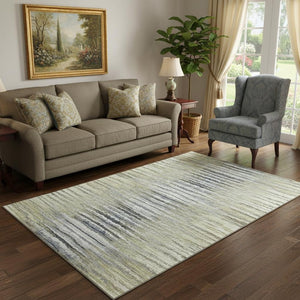 HomeRoots 5' X 8' Beige Blue Ivory Striped Area Rug - Durable, Washable, UV Protected for Indoor & Outdoor Use! 650970