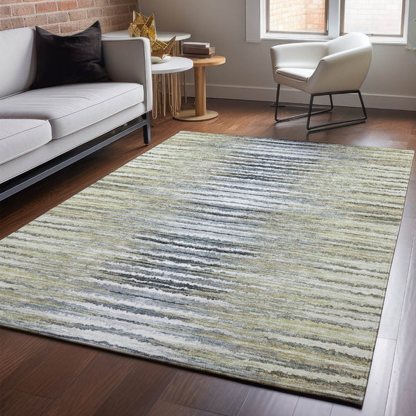 HomeRoots 5' X 8' Beige Blue Ivory Striped Area Rug - Durable, Washable, UV Protected for Indoor & Outdoor Use! 650970