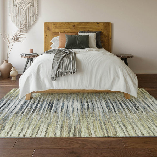HomeRoots 5' X 8' Beige Blue Ivory Striped Area Rug - Durable, Washable, UV Protected for Indoor & Outdoor Use! 650970
