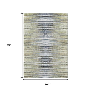 HomeRoots 5' X 8' Beige Blue Ivory Striped Area Rug - Durable, Washable, UV Protected for Indoor & Outdoor Use! 650970