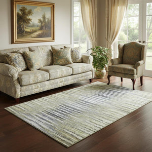 HomeRoots 5' X 8' Beige Blue Ivory Striped Area Rug - Durable, Washable, UV Protected for Indoor & Outdoor Use! 650970