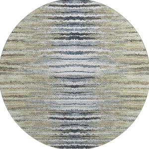 HomeRoots 8' Stylish Beige, Blue & Ivory Striped Washable Round Rug with UV Protection for Indoor/Outdoor Use 650971
