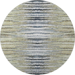 HomeRoots 8' Stylish Beige, Blue & Ivory Striped Washable Round Rug with UV Protection for Indoor/Outdoor Use 650971