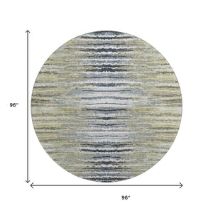 HomeRoots 8' Stylish Beige, Blue & Ivory Striped Washable Round Rug with UV Protection for Indoor/Outdoor Use 650971