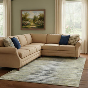 HomeRoots 8' X 10' Beige Blue Ivory Striped Washable Area Rug - Durable, Stylish, and UV-Protected for Homes 650972