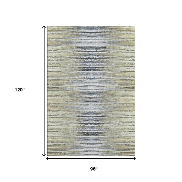 HomeRoots 8' X 10' Beige Blue Ivory Striped Washable Area Rug - Durable, Stylish, and UV-Protected for Homes 650972