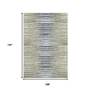 HomeRoots 9' X 12' Coastal Striped Washable Area Rug - Beige, Blue, Ivory, UV-Protected, Durable Design! 650973