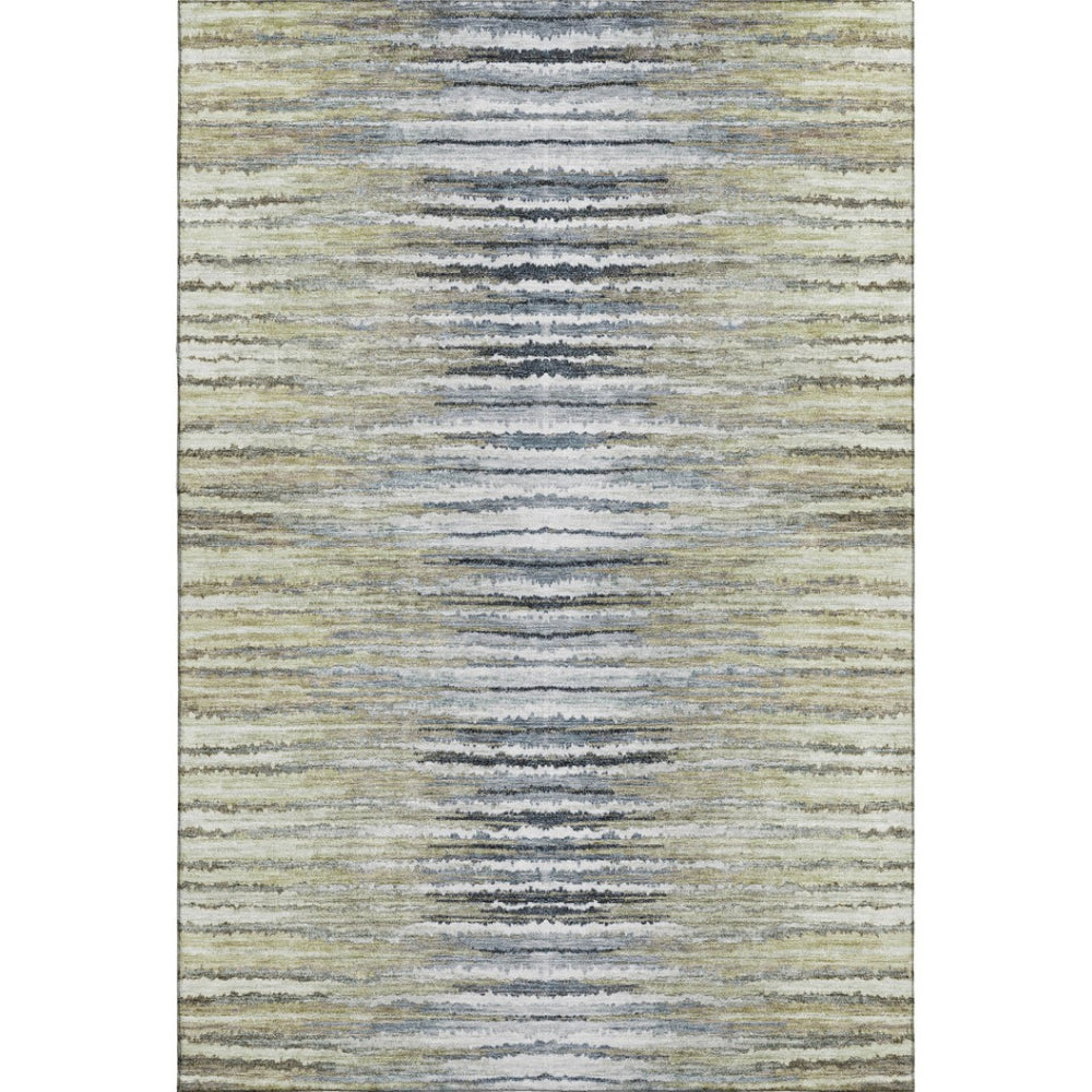HomeRoots 10' X 14' Striped Washable Area Rug in Beige, Blue & Ivory – Durable, UV-Protected for Busy Homes 650974