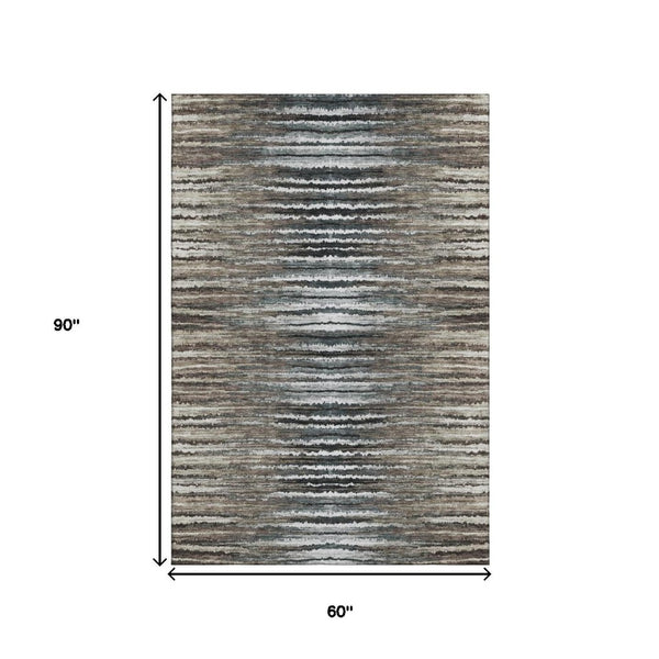 HomeRoots 5' X 8' Stylish Washable Area Rug with UV Protection - Durable Striped Design for High-Traffic Spaces 650976